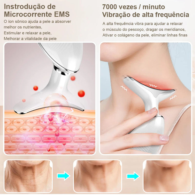 Massageador de Rosto e Pescoço com LED Cromoterapia