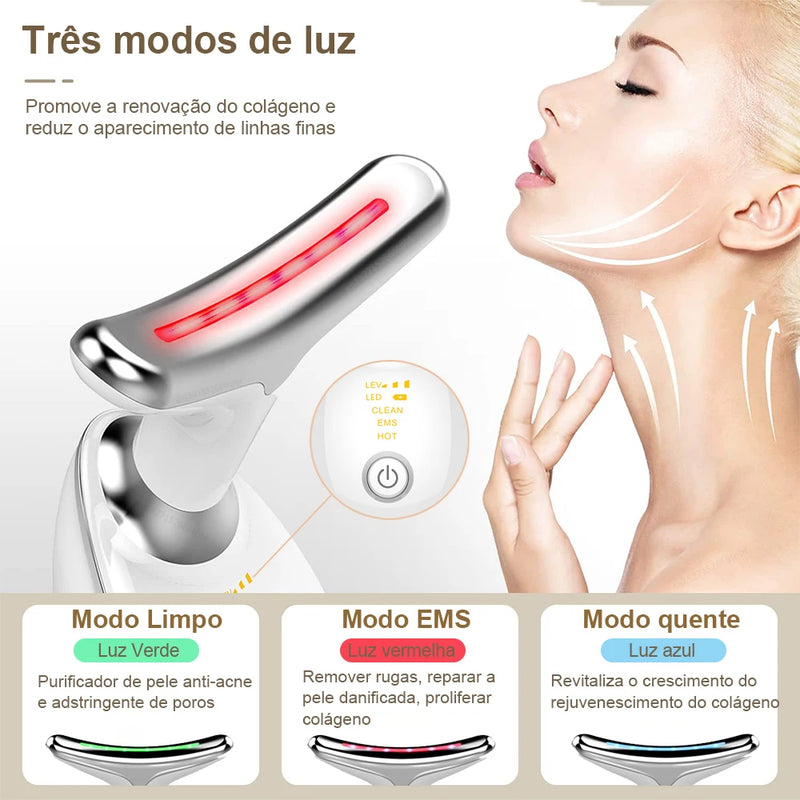 Massageador de Rosto e Pescoço com LED Cromoterapia