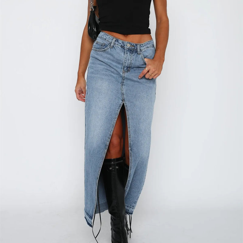 Saia Jeans Midi Fenda