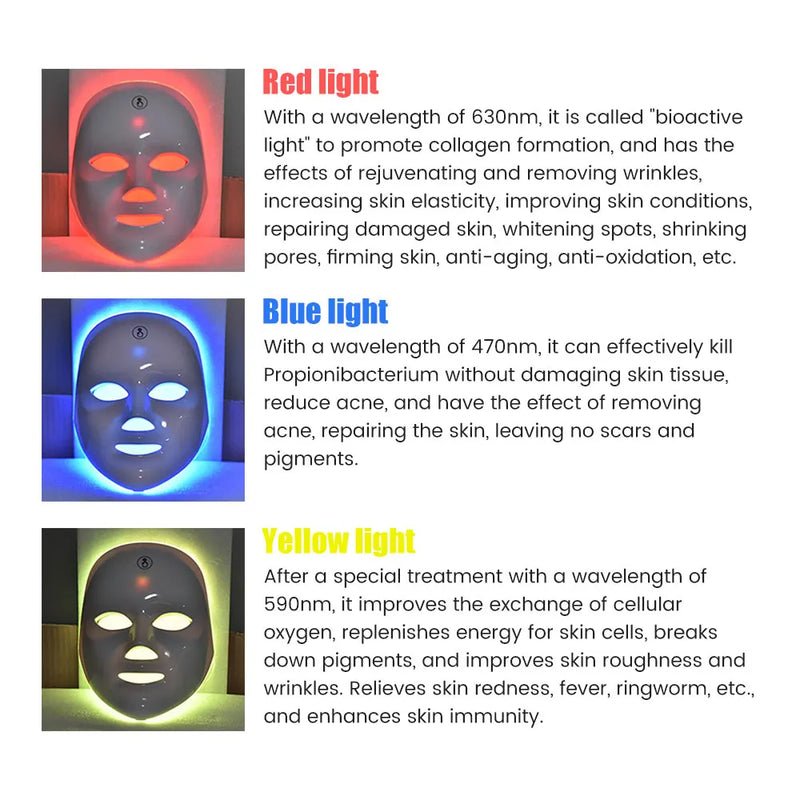 Máscara Tratamento Facial LED Cromoterapia 7 cores