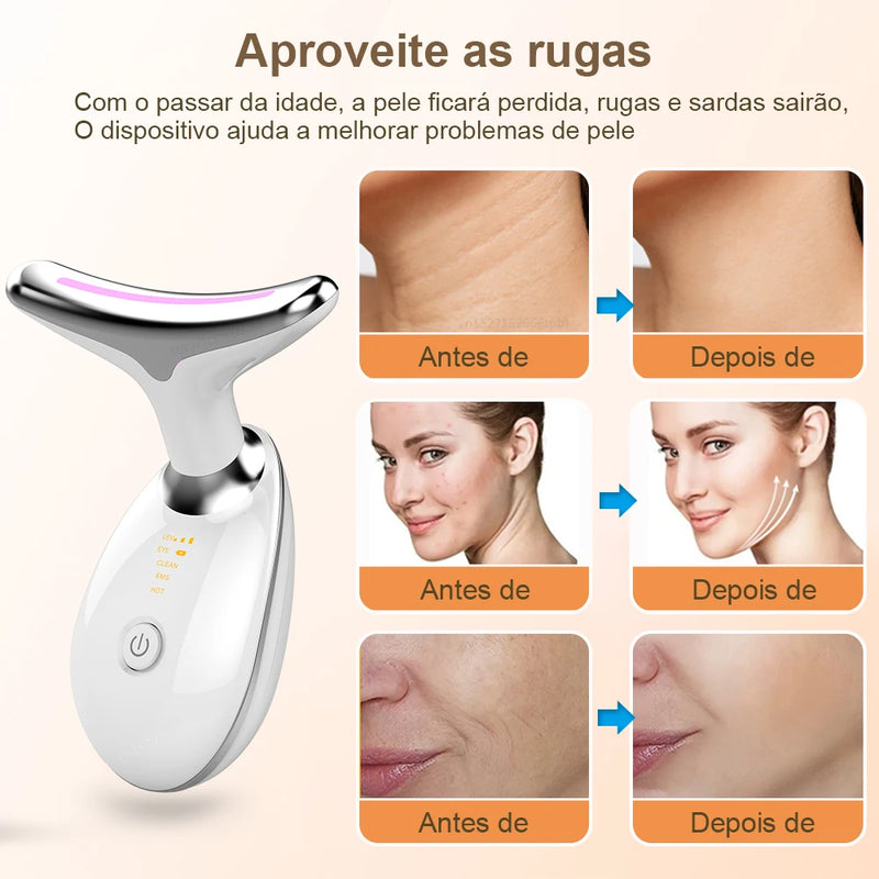 Massageador de Rosto e Pescoço com LED Cromoterapia